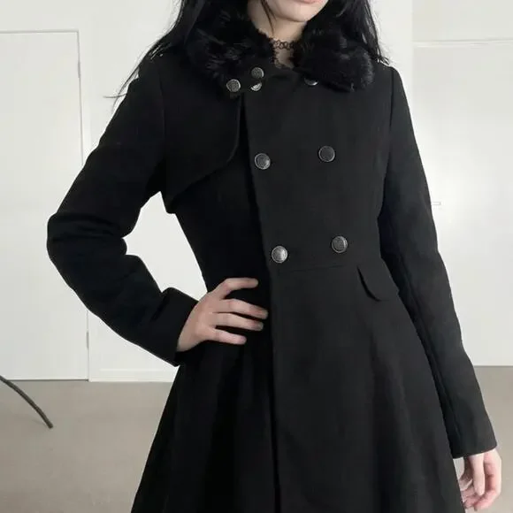 Vintage Wool Military Napoleon Jacket Black Fitted Indie Sleaze 90s Vamp - Picture 1 of 7